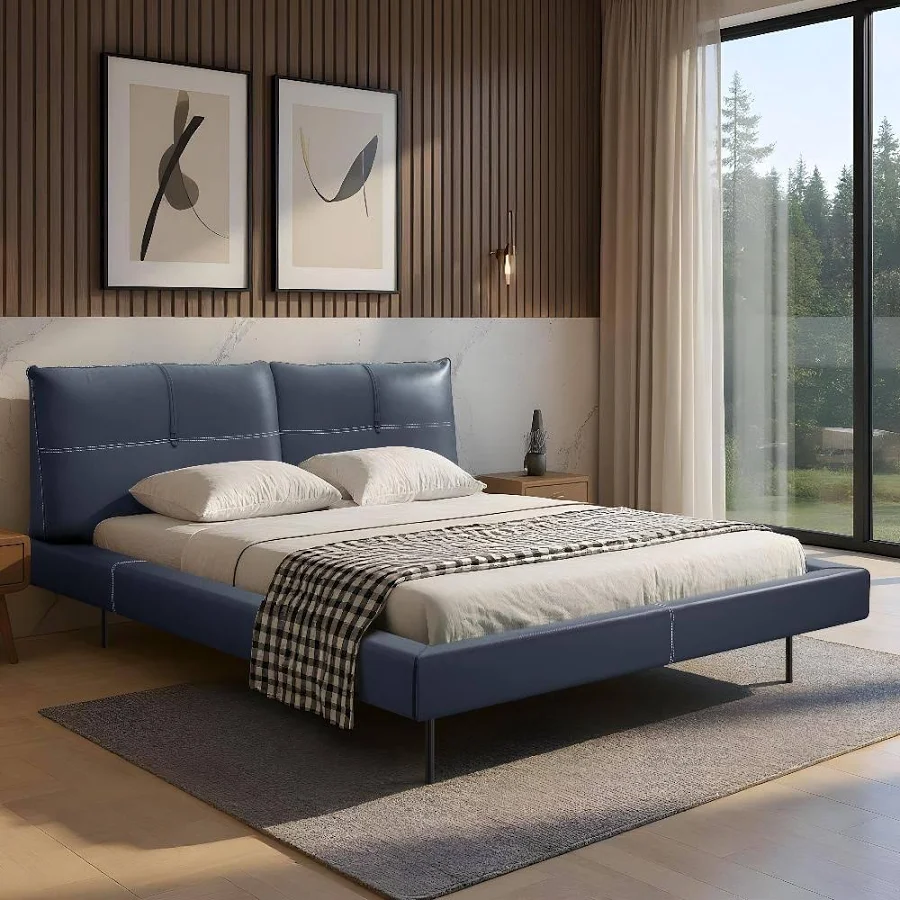 Samawi Fabric bed with Upholstered headboard Non Storage King Size-Red Wine