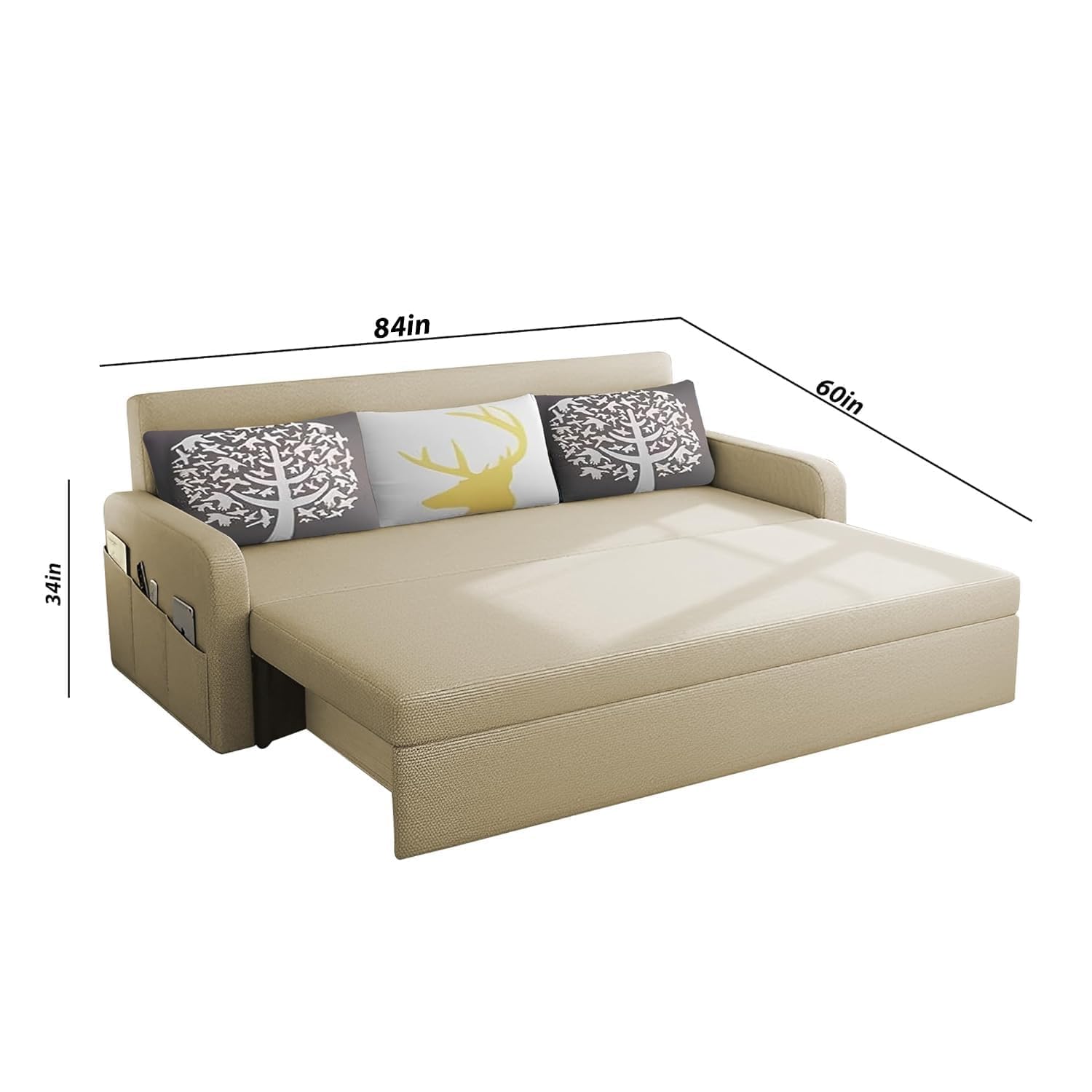Oliver 3 Seater Sofa cum Bed - RHS Light Beige - Image 3