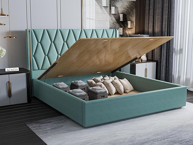 Symphony Queen Hydraulic Bed in Acacia Wood Finish - Image 2