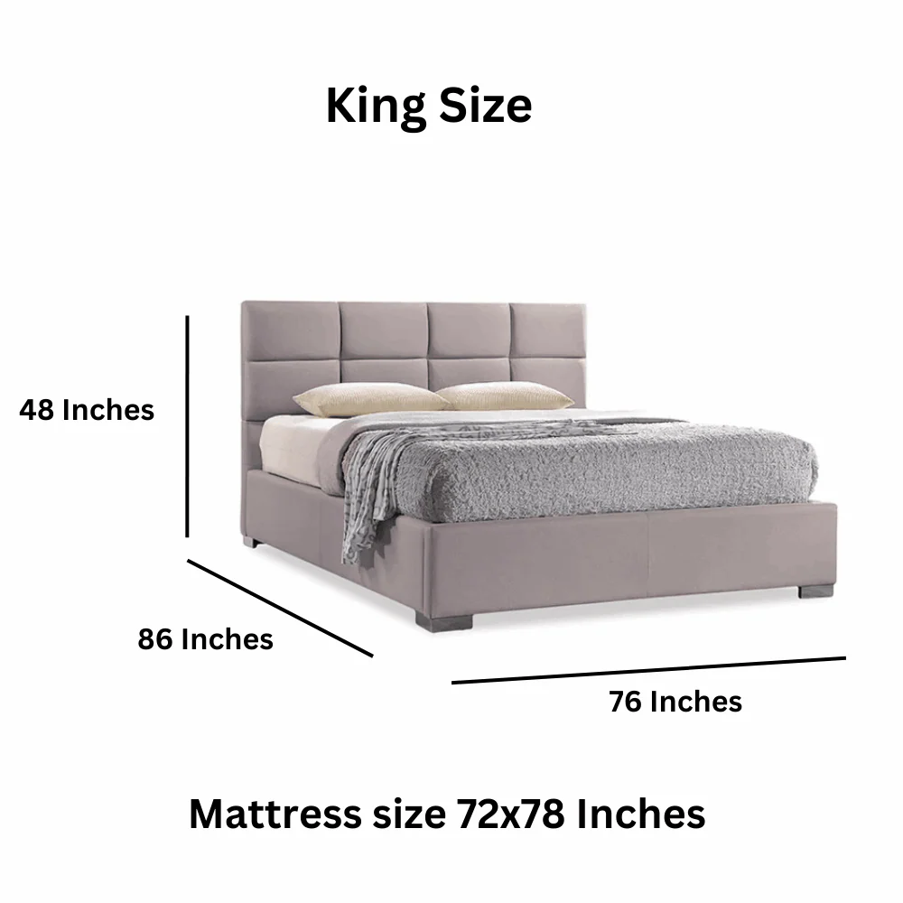 Furniture Crew Mario Upholstered Teak Wood King Size Bed Without Storage – Grey Color - Image 5