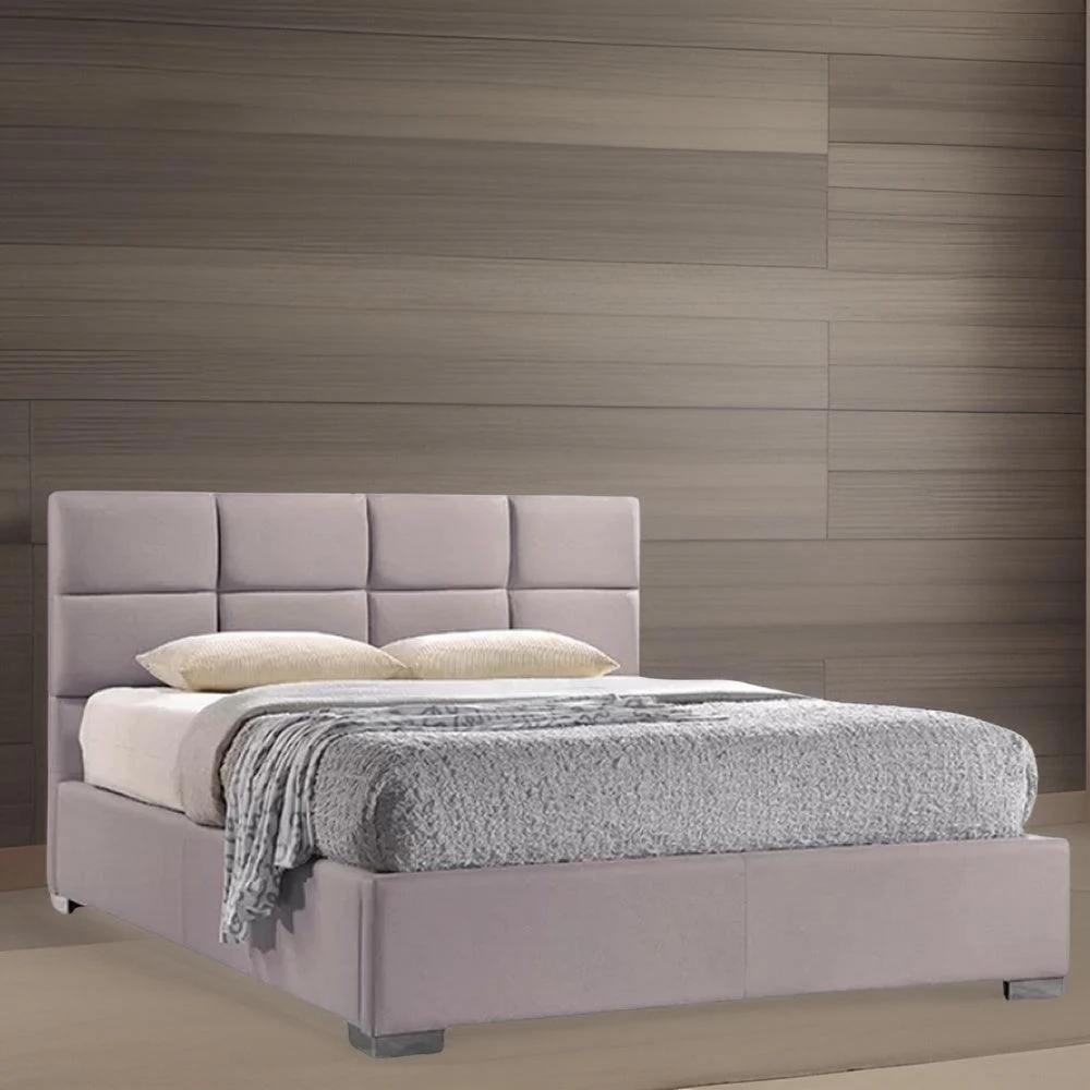 Furniture Crew Mario Upholstered Teak Wood King Size Bed Without Storage – Grey Color