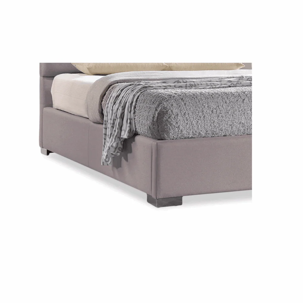 Furniture Crew Mario Upholstered Teak Wood King Size Bed Without Storage – Grey Color - Image 4