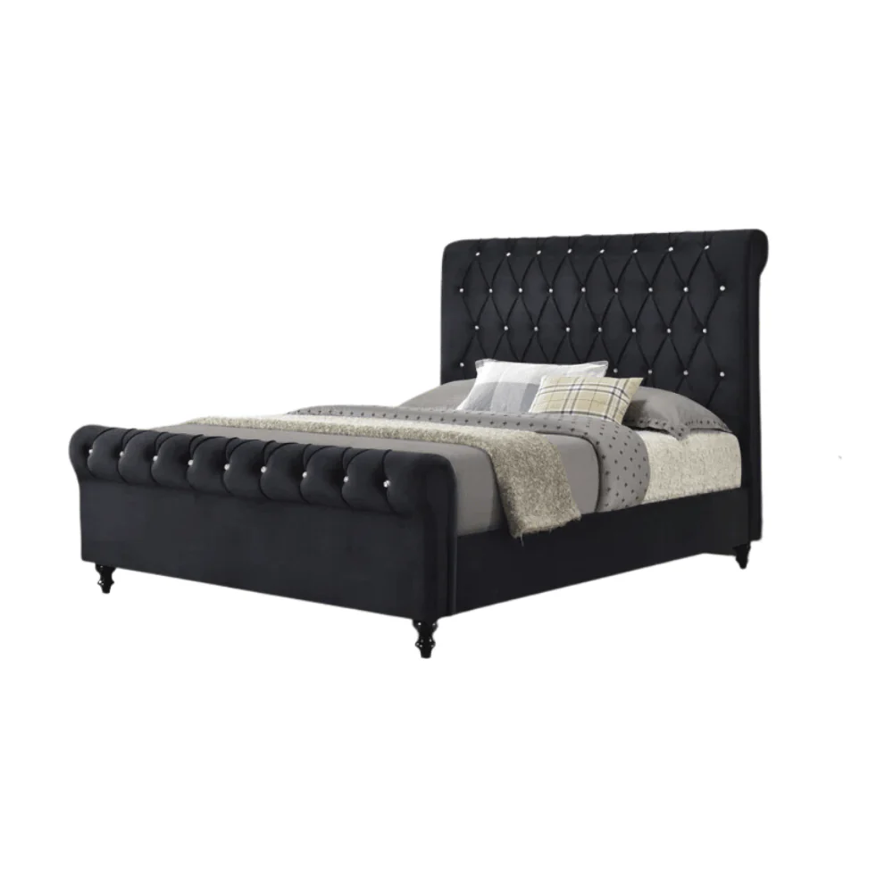 Furniture Crew Sydney King Size Non-Storage Upholstered Bed in Black Color - Image 2