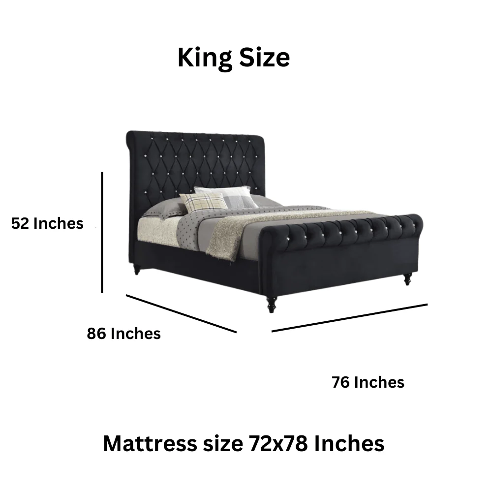 Furniture Crew Sydney King Size Non-Storage Upholstered Bed in Black Color - Image 3