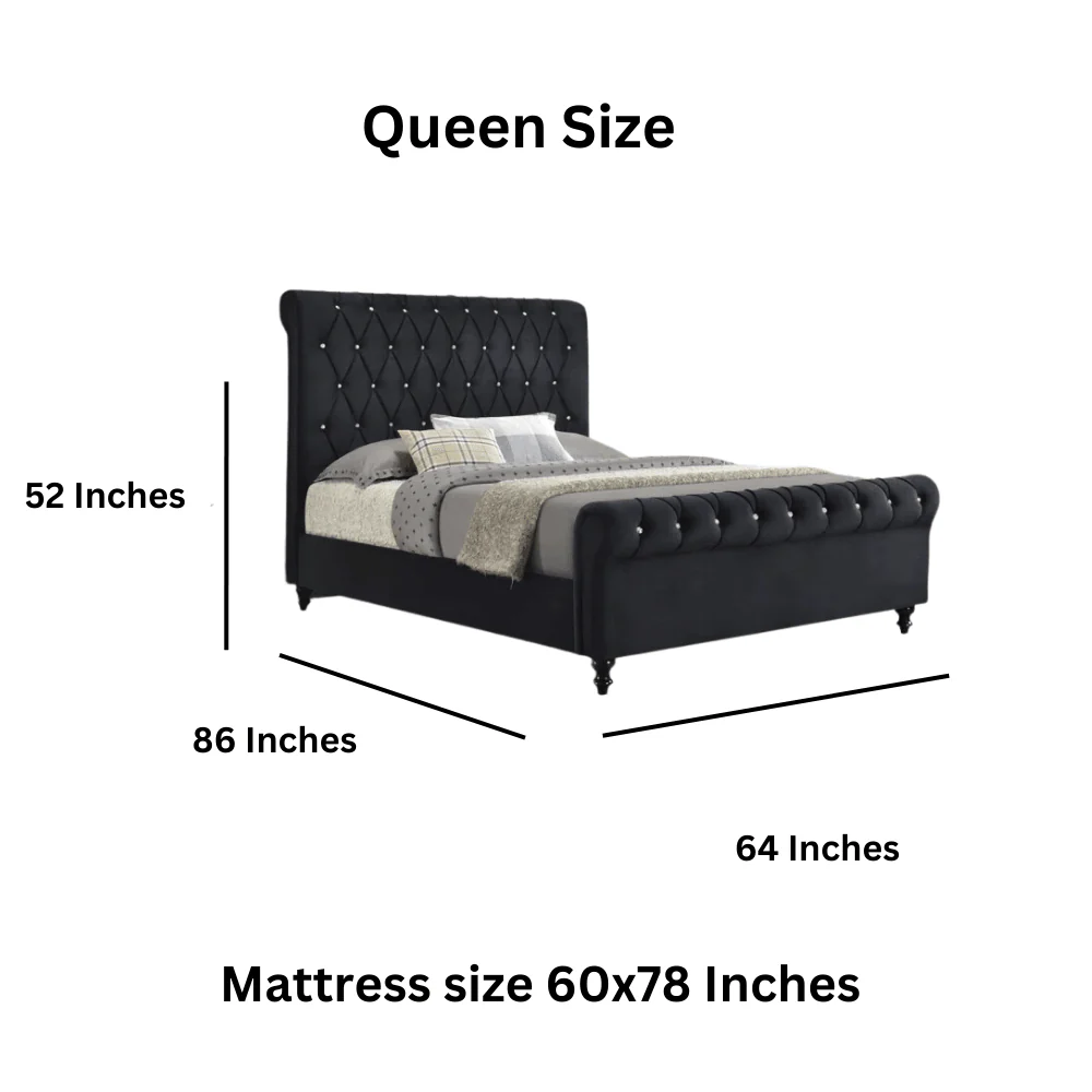 Furniture Crew Sydney Queen Size Non-Storage Upholstered Bed in Black Color - Image 3