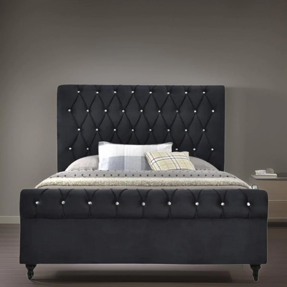 Furniture Crew Sydney King Size Non-Storage Upholstered Bed in Black Color