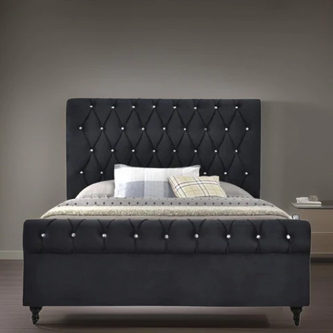 Furniture Crew Sydney King Size Non-Storage Upholstered Bed in Black Color - Image 4