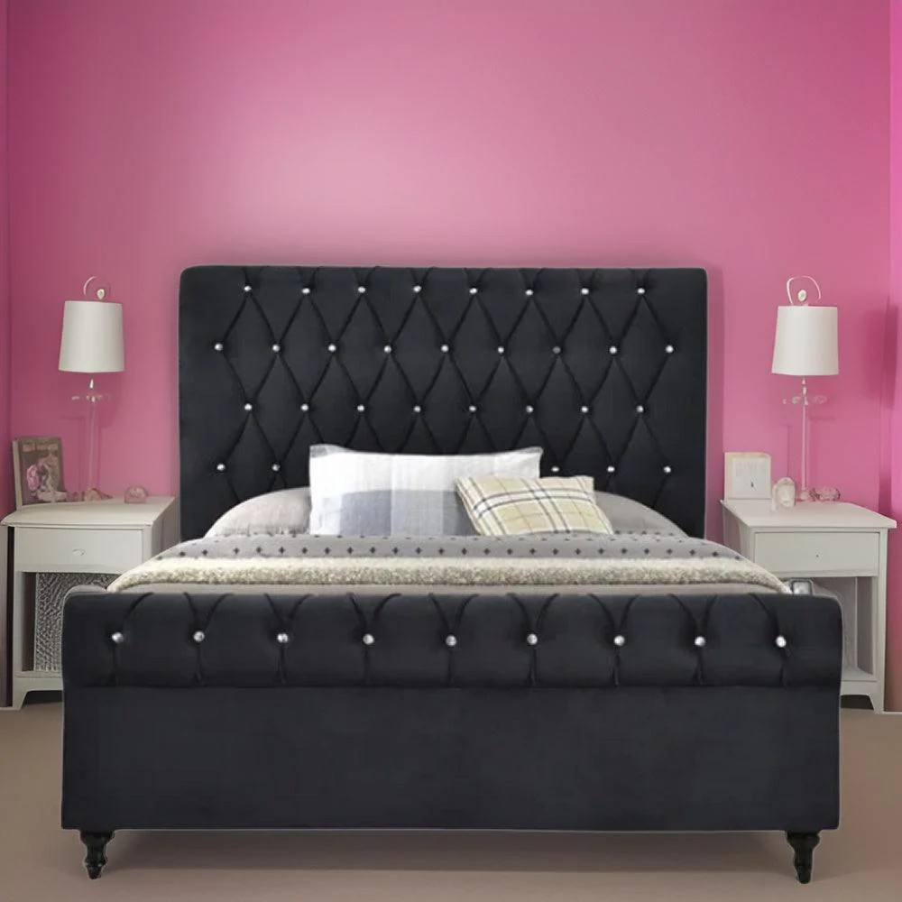 Furniture Crew Sydney Queen Size Non-Storage Upholstered Bed in Black Color - Image 6