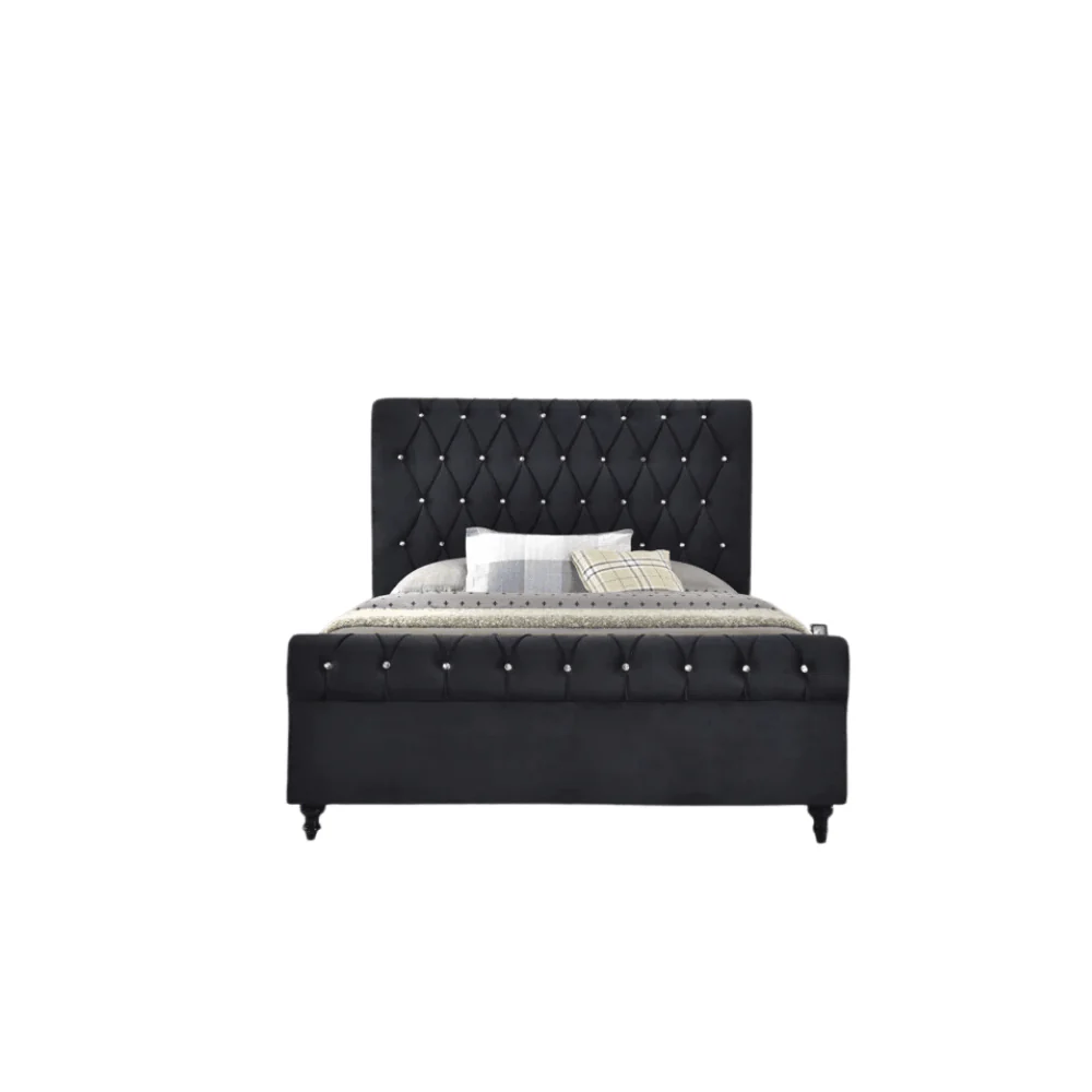 Furniture Crew Sydney Queen Size Non-Storage Upholstered Bed in Black Color - Image 4