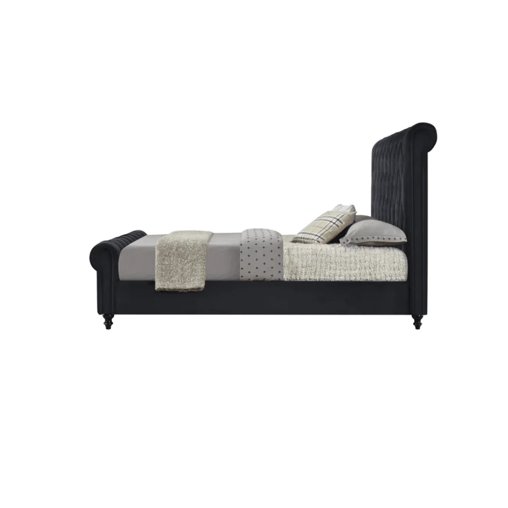 Furniture Crew Sydney Queen Size Non-Storage Upholstered Bed in Black Color - Image 5