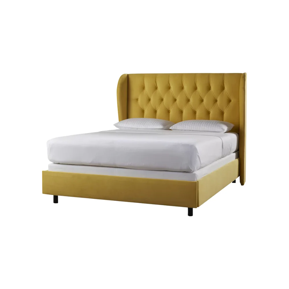 Modrenmate Furniture Crew Rome Queen size Non storage upholstered bed in Yellow color - Image 3