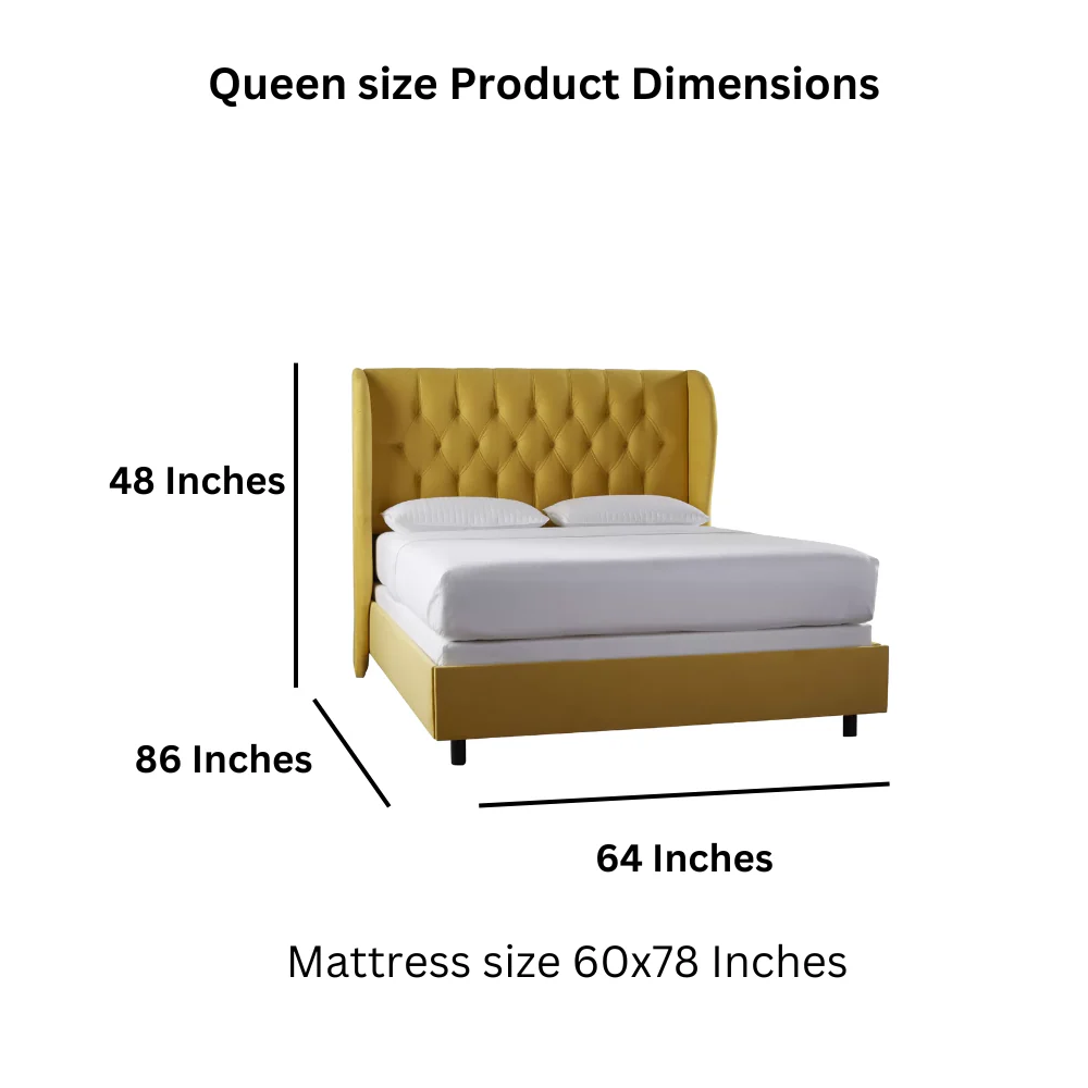 Modrenmate Furniture Crew Rome Queen size Non storage upholstered bed in Yellow color - Image 2