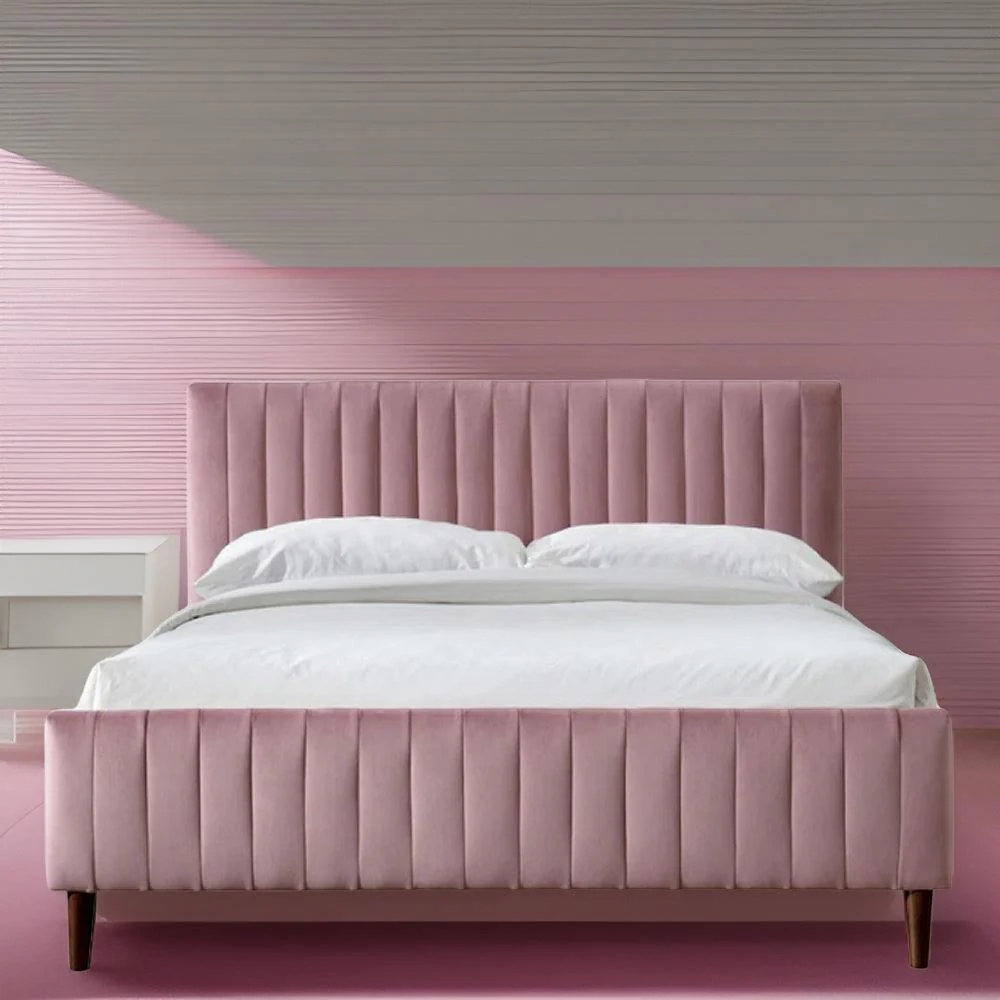 Modrenmate Furniture Crew Spain King Size Non Storage Upholstered Bed In Dark Pink Color