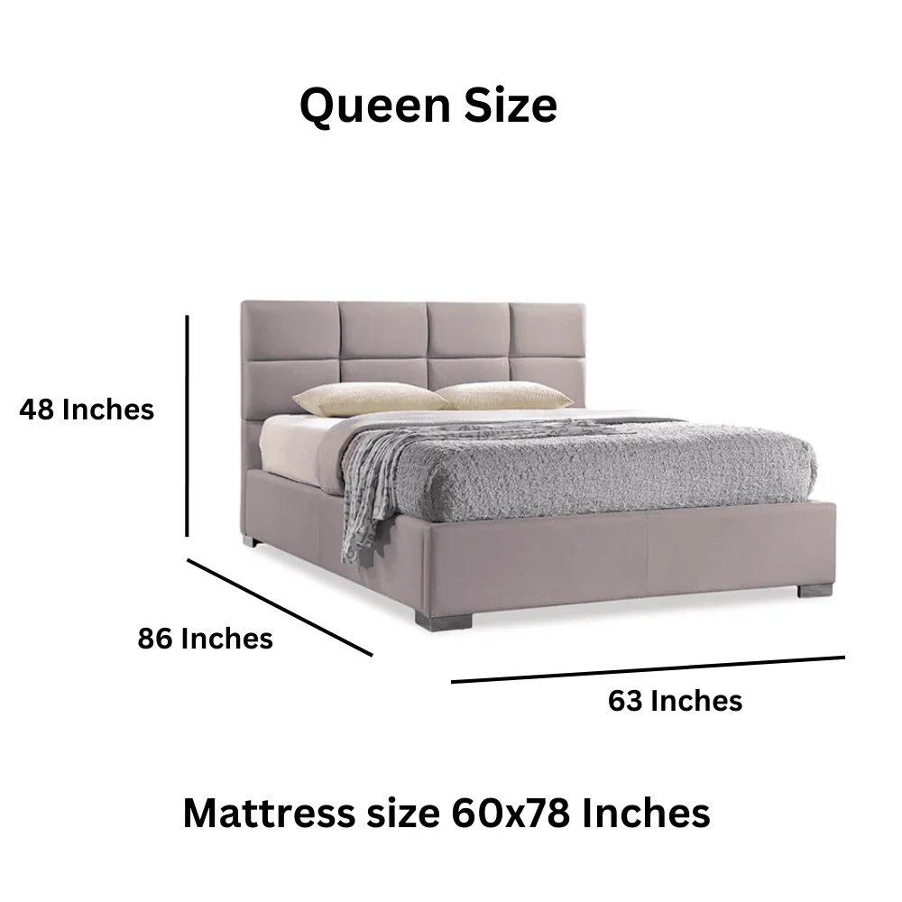 Furniture Crew Athens Queen Size Non-Storage Upholstered Bed in Grey Color - Image 5