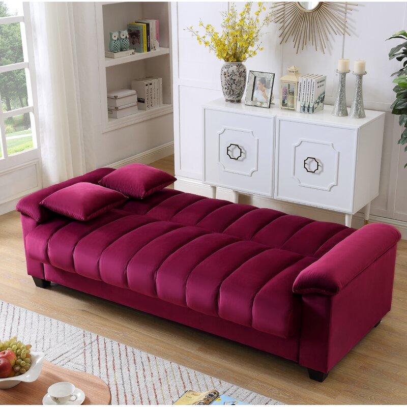 Furniture Crew Atria Sofa Cum Bed Three Seater in Maroon Velvet Fabric - Image 3