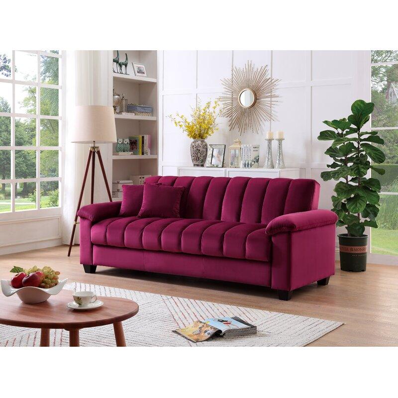 Furniture Crew Atria Sofa Cum Bed Three Seater in Maroon Velvet Fabric