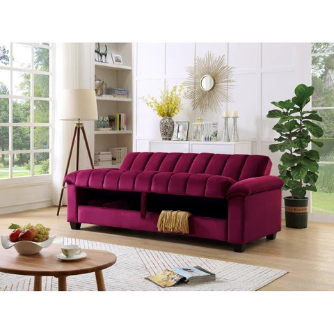 Furniture Crew Atria Sofa Cum Bed Three Seater in Maroon Velvet Fabric - Image 2