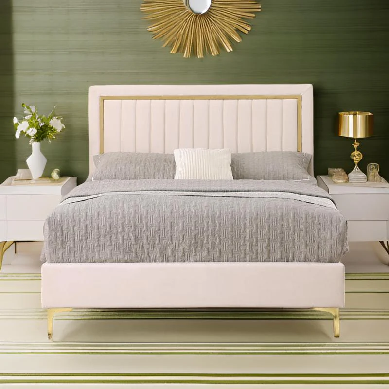 Royal Modrenmate Furniture Crew | Aurora Luxe King Size Upholstered Bed, Velvet Ivory White - Image 2