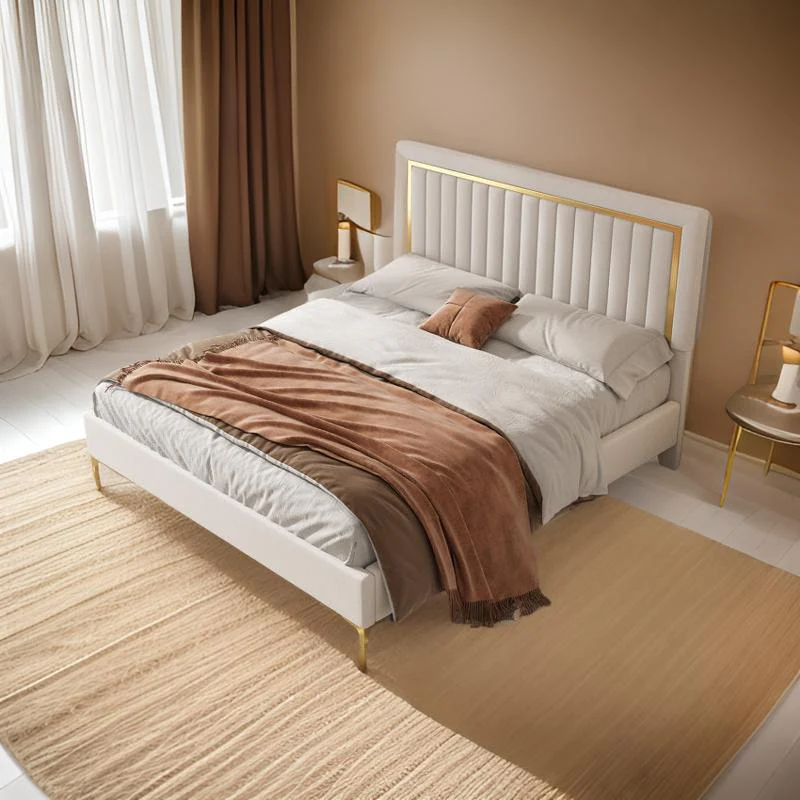 Royal Modrenmate Furniture Crew | Aurora Luxe King Size Upholstered Bed, Velvet Ivory White