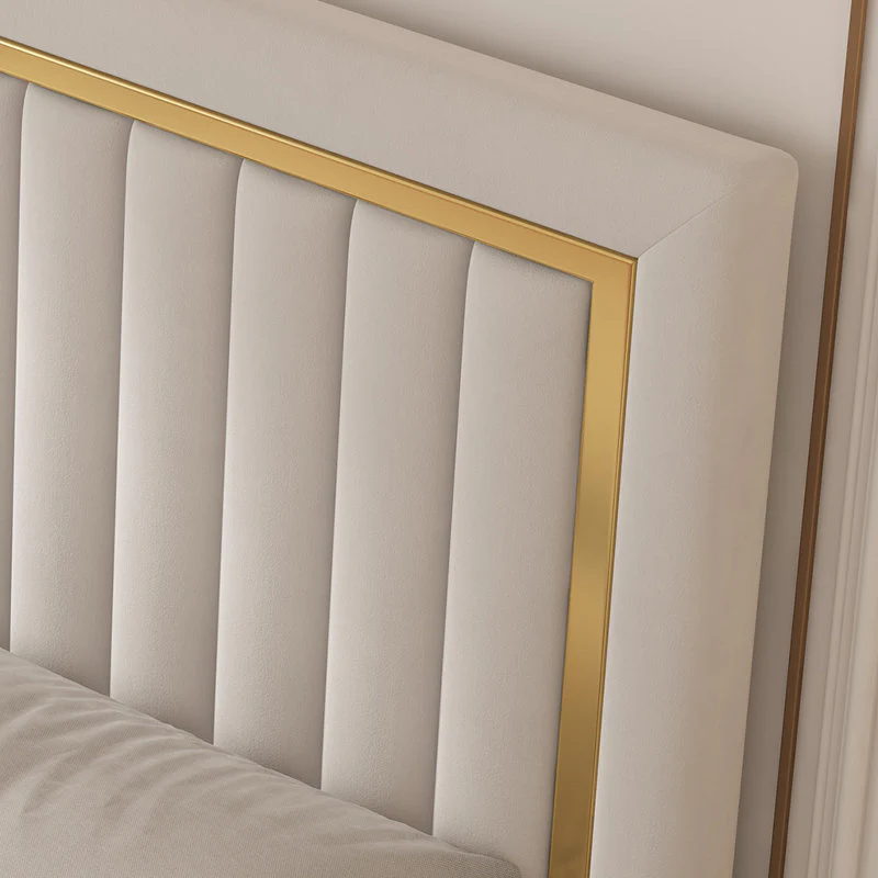 Royal Modrenmate Furniture Crew | Aurora Luxe King Size Upholstered Bed, Velvet Ivory White - Image 5