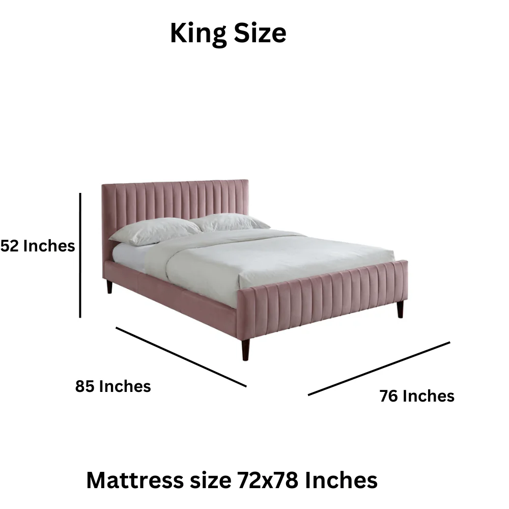 Modrenmate Furniture Crew Spain King Size Non Storage Upholstered Bed In Dark Pink Color - Image 3
